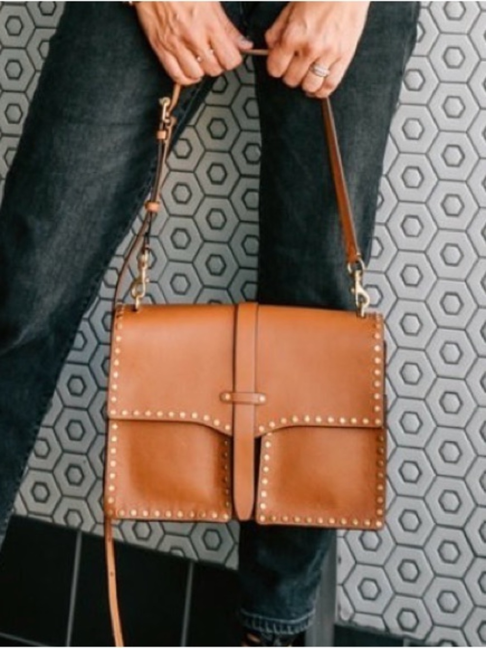 Rebecca Minkoff Nanine Studded Brown Leather Shoulder Crossbody Bag Boho